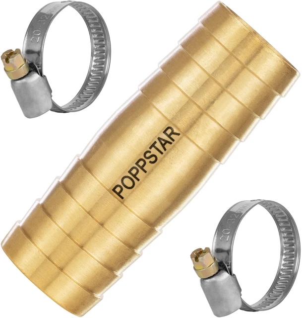Poppstar Raccord de Tuyau en Laiton 3/4 pouces avec 2 Colliers de Serrage Inox