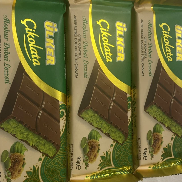 Ülker Dubai Pistachio Bar 93g - Pistachio Filled Milk Chocolate With Crispy Kataif