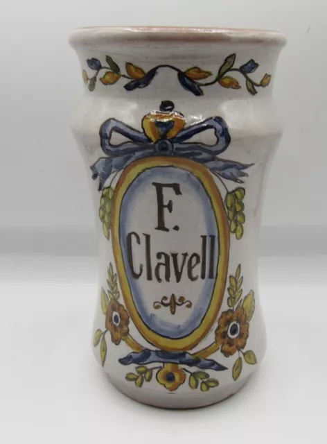 Vintage ceramic pottery apothecary jar Catalan F Clavell Guivernau 7.25” clove