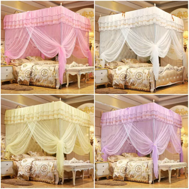 Luxury Princess 4 Corner Post Bed Curtain Canopy Netting Mosquito Net Bedding