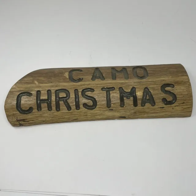 +*Letrero de madera de losa camuflado Navidad 15""x5"" Hombre cueva madera quema cartas cacería ^