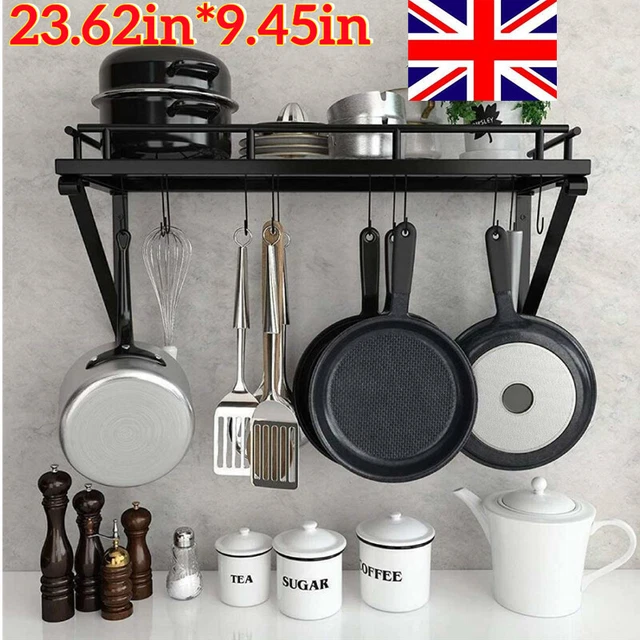 KITCHEN HANGING POT Pan Rack Wall Mount Iron Storage Shelf Saucepan