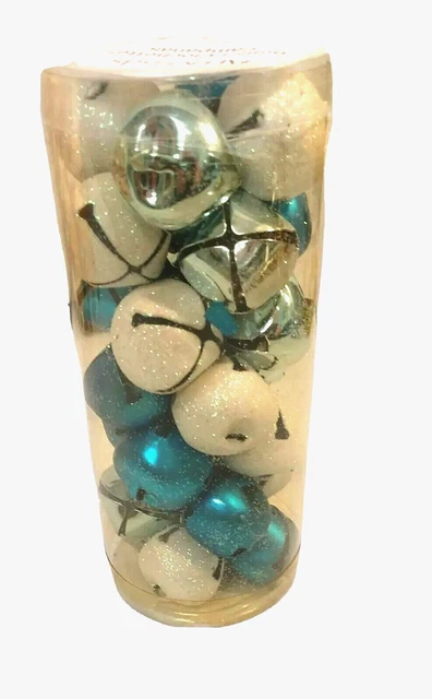 Jingle Bells Azul Plata Blanco Spakles ArtMinds 28 Piezas 25 mm .9" Nuevo Stock Antiguo