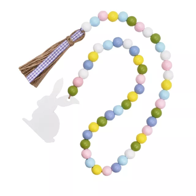 Easter Wood Beads Garland Rabbit Tag Prayer Beads Garland with Tassel for