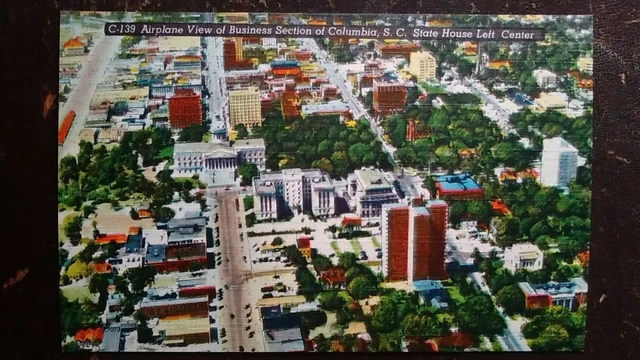 Airplane View of Business Section, State House Left Center, Columbia, SC - Linen
