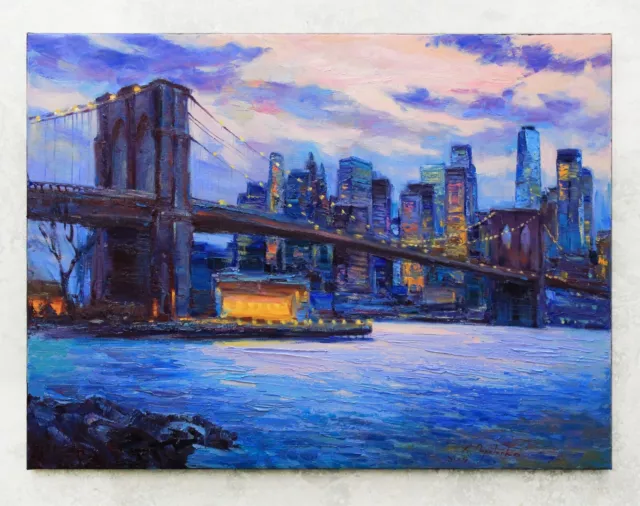 BROOKLYN BRIDGE NEW York painting original art Oil on canvas by A ...