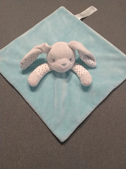 Doudou plat lapin bleu blanc étoiles OBAIBI