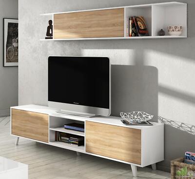 Salone Negozio Online Kit Mobile Parete ATTREZZATA Alida 41X200X43H Bianco/Cemento 