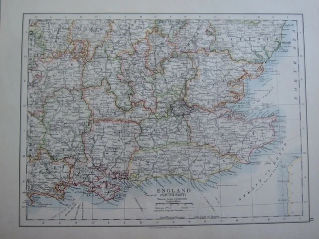 1913 Map England South East Sussex Isle Of Wight London Essex Berkshire