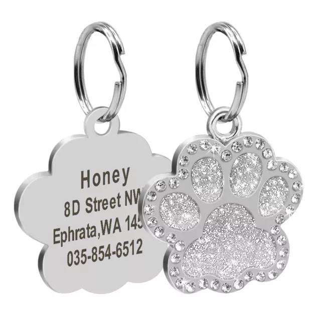 Taw Glitter Dog Tags disque personnalisé animal de compagnie chat étiquette collier gravée rose 2