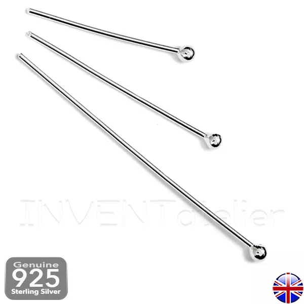 925 STERLING SILVER BALL HEAD PINS 0.7/30 40 50mm JEWELLERY MAKING FINDINGS