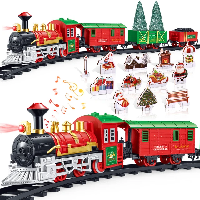 iBaseToy Set Treno di Natale Vintage Treno a Vapore Giocattolo con Fari e
