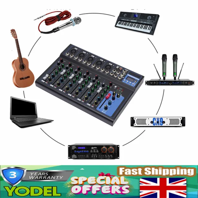 Professional Audio Mixer Sound Board Console Desk System Interface 7-Channel USB