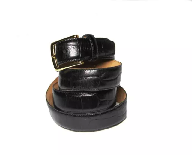 Jos A Bank Dress Belt Genuine Leather Black Textured Brass Buckle Men's Size 42