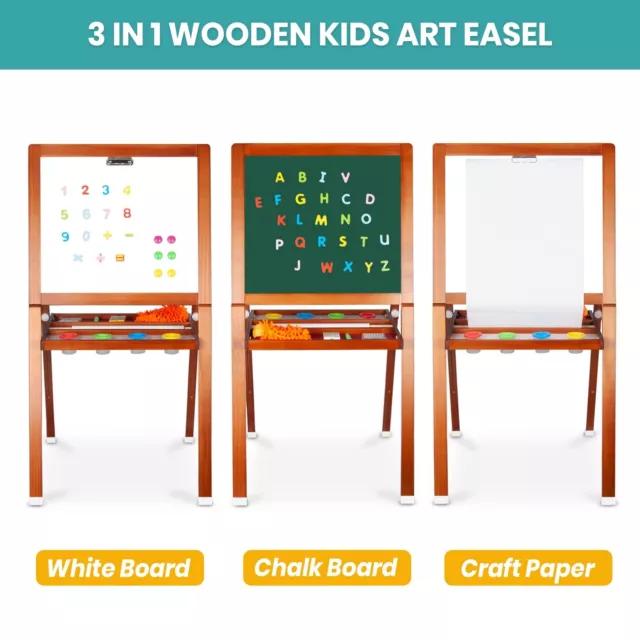 Solid Wooden Easel for Kids,Deluxe Standing Art Easel,3 in 1 Double-Sided Kid... 2