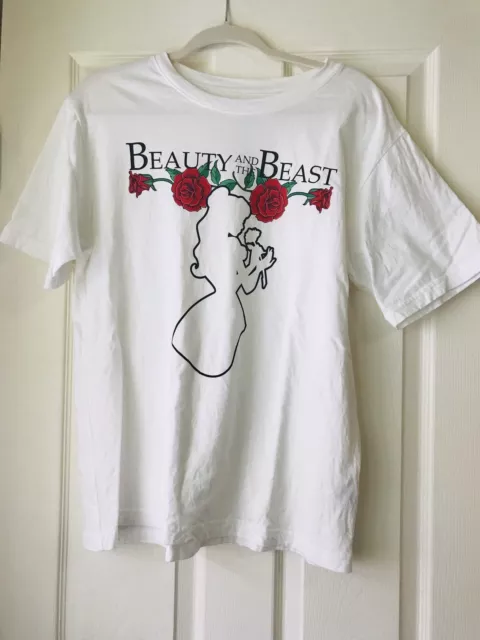 Disneys Beauty and The Beast White  T Shirt, Size Medium