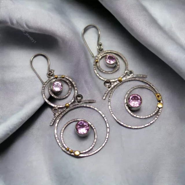 Natural Morganite Gemstone 925 Sterling Silver Drop/Dangle Earrings For Women