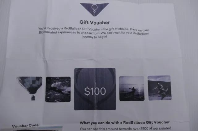 Red Balloon Gift Voucher $100 Value Expires March 2027 Adventure Experience