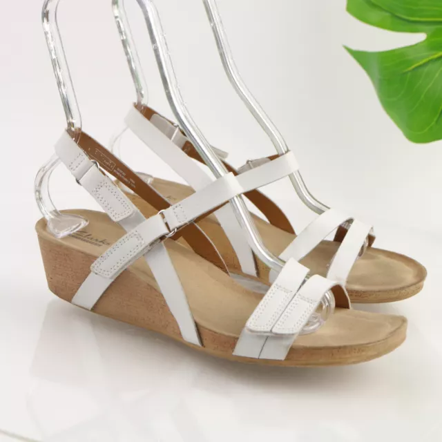 CLARKS WOMEN S ALTO Gull Sandal Size 10 Low Wedge White Leather