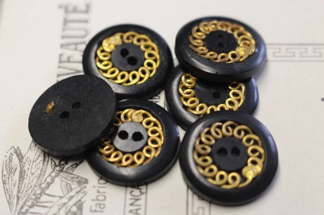 Boutons Anciens En Cuir Noir – Ronds – Fabrication France – Occasion