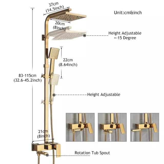 Duscharmatur Duschset Gold Regendusche Edelstahl Duschsäule Duschsystem 3