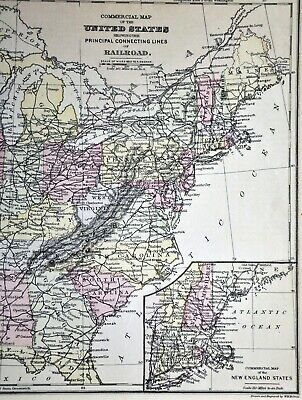 1882 Cowperthwait Map Eastern United States Railroads New England South Midwest 3