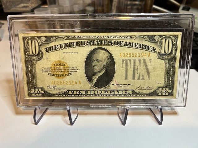 Series of 1928 $10 Gold Certificate Ten Dollar Bill US9