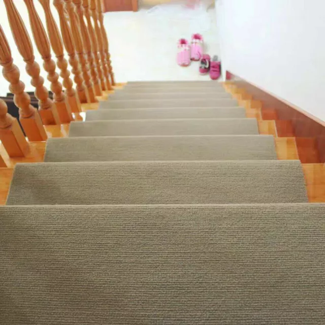 13Pcs Indoor Non-Slip Stair Mat Cover Set Tread Carpet Step Washable Mat Beige