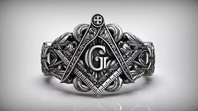 Men Masonic Ring Square G Freemason Master Mason  925 Sterling Silver Biker Gift