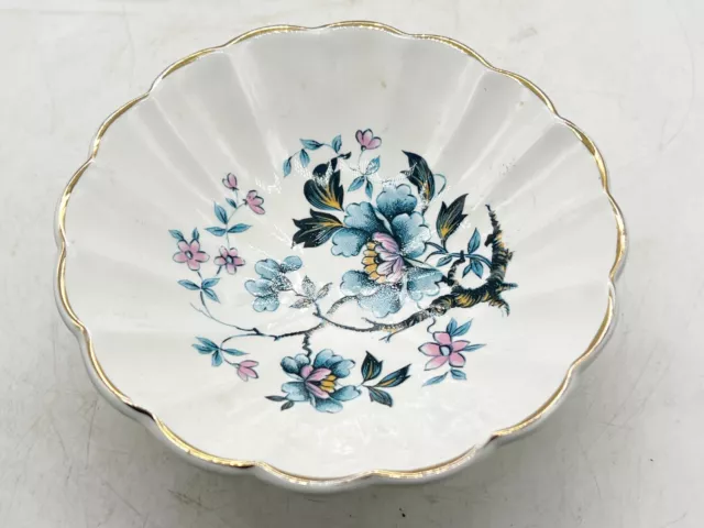 Vintage Sadler Small Serving Stand Bonbon Dish Footed Bowl Floral Blue Flowers