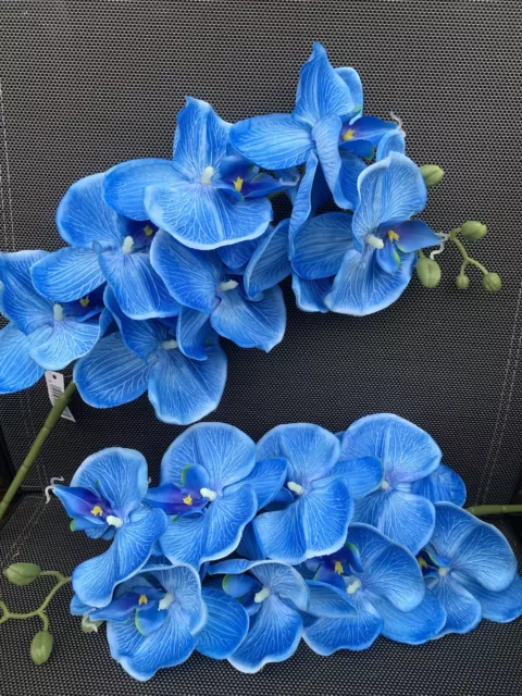 2x 105cm BLUE PHALAENOPSIS ORCHIDS Sprays Artificial Moth Butterfly Plant Flower