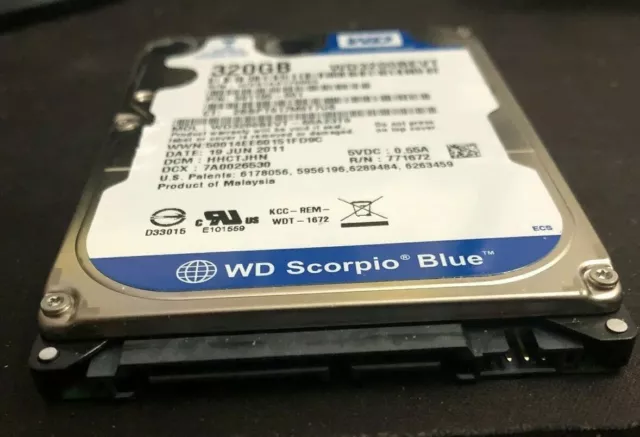 HARD DISK WD 320GB SATA 2,5 5400RPM 6 GB/s SN.WX81A6170803 WD3200BEVT SERIE BLU 3