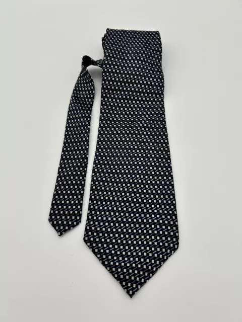 DiMoggio Handmade Pure Silk Pre-owned Men's Tie Blue with White/Silver Pattern