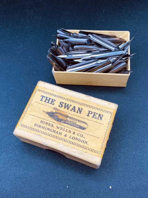 One Gross Hinks Wells SWAN  2528M WHITE Vintage Metal Pen Nibs & Box