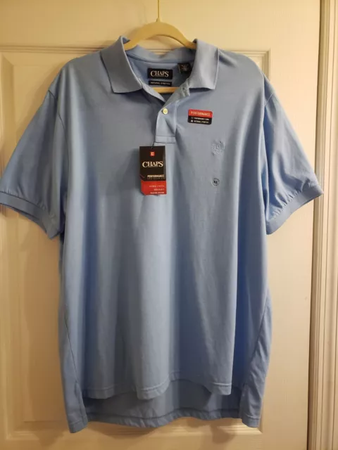 Chaps Polo Shirt Mens XL Light Blue, Short Sleeve Natural Stretch NEW