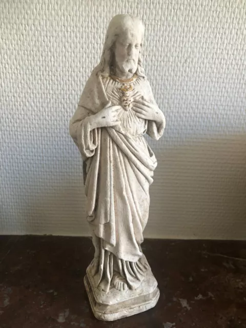 Ancienne Statue en plâtre Jesus Christ Sacré Cœur