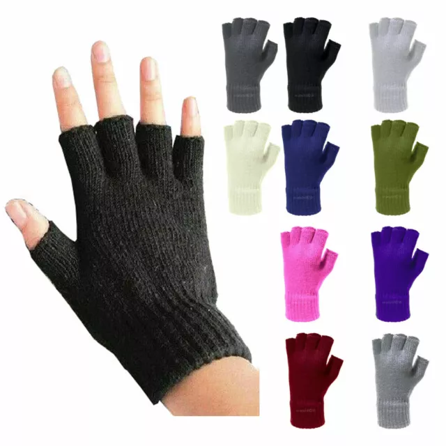 3x Mens Ladies Gloves Fingerless Grip Warm Thermal Colours Unisex Winter Glove