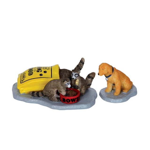 Lemax 2012 Thievery Vail Village #24498 Share Dog Food Golden Puppy Raccoons