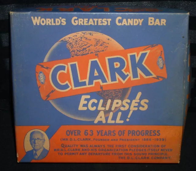 Clark Candy Bar~Empty Store Display Box, w/D.L. Clark on Box Top~ca. 1950~10"x9"