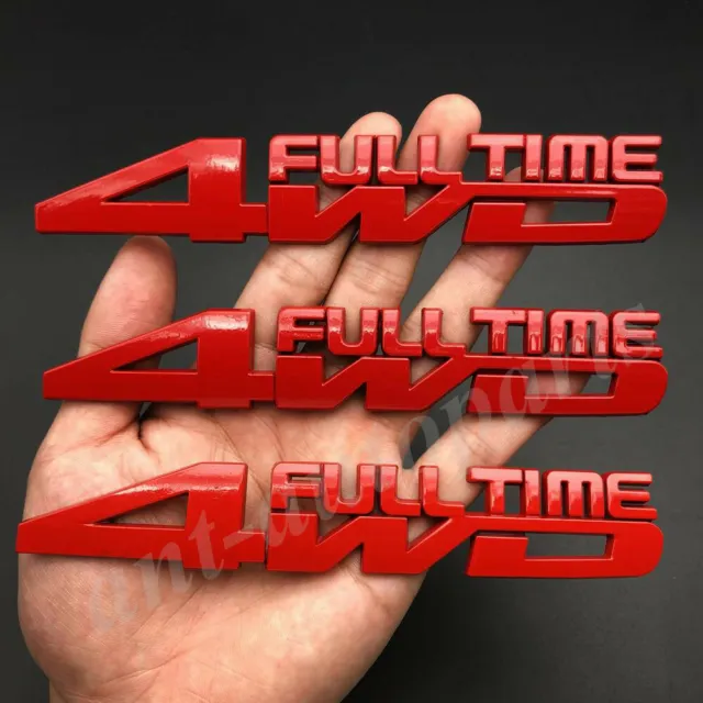 3x Metal Red 4WD FULL TIME 4X4 Emblems Fender Badge Car Rear Truck Decal Sticker