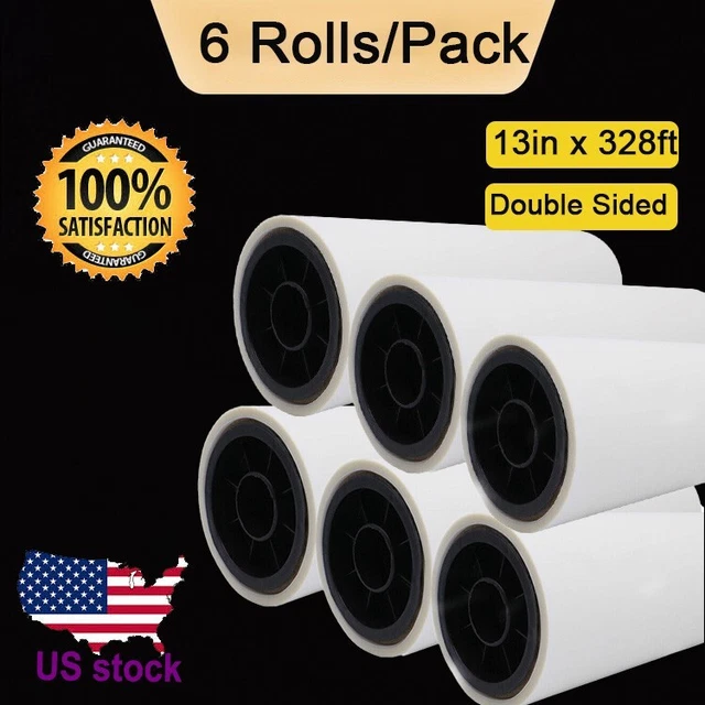 6 rolls DTF Transfer Film Pet Film Roll 13in x 328ft Double Sided Hot Peel