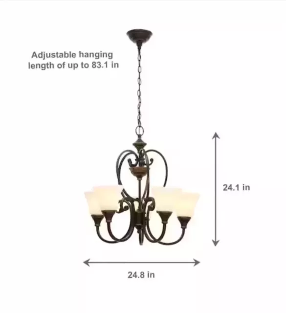 Somerset 5-Light Bronze Chandelier with Bell Shaped Frosted Glass Shades