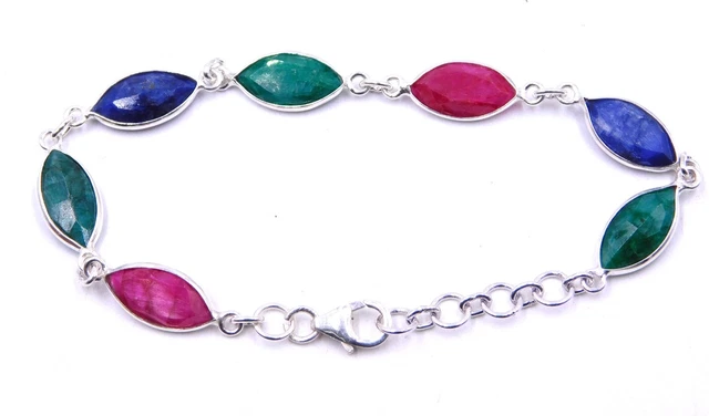 925 Argent Sterling Synthétique Multi Coupe Pierre Fait Bracelet Femme Cadeaux