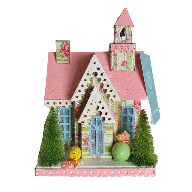 Martha Stewart Spring Floral Easter Eggs Putz Village House Church Led Light-up