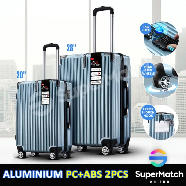 2PCS Luggage Suitcase Set Lockable Travel Trolley Case Carry Bag Hard Shell Blue