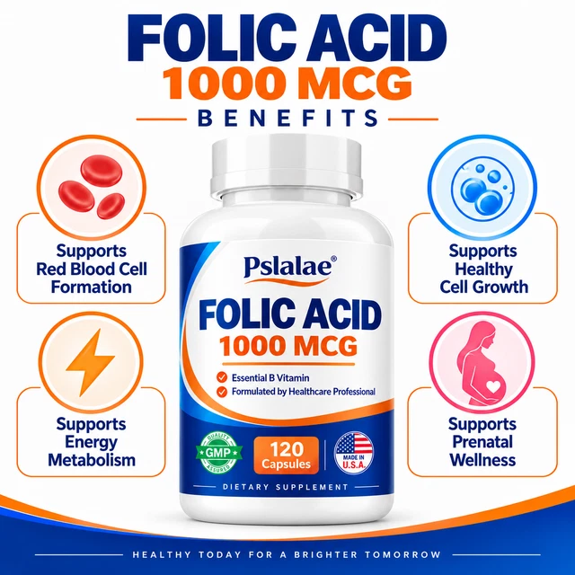 FOLIC ACID CAPSULES - Vitamin B9 Folate Essential B Vitamin Daily ...