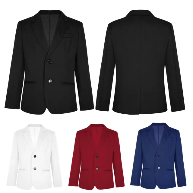 UK Kids Boys Long Sleeve Formal Suit Blazer Lapel 2-Button Gentleman Suit Jacket