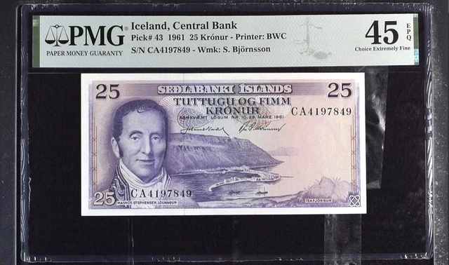 Iceland, Central Bank, 25 Kronur 1961 PMG 45 EPQ XF