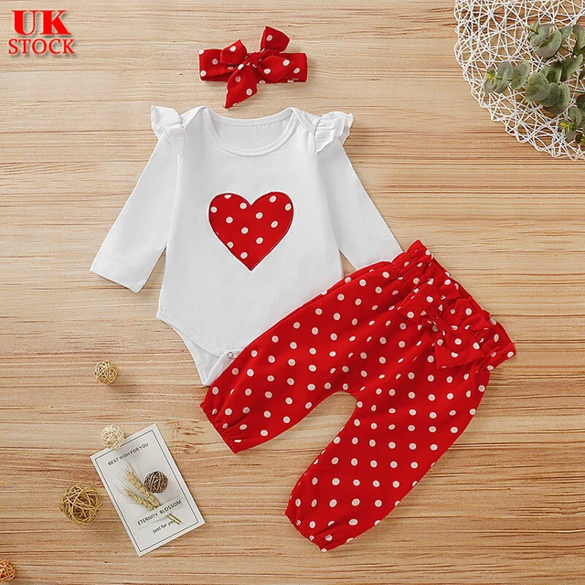 Newborn Baby Girls Polka Dot Romper Jumpsuit Tops Pants Headband Outfits Clothes