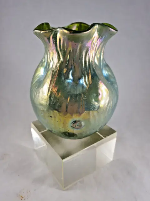 Loetz Creta Silberiris Rusticana Iridescent Vase Art Nouveau Hand Blown Glass 3